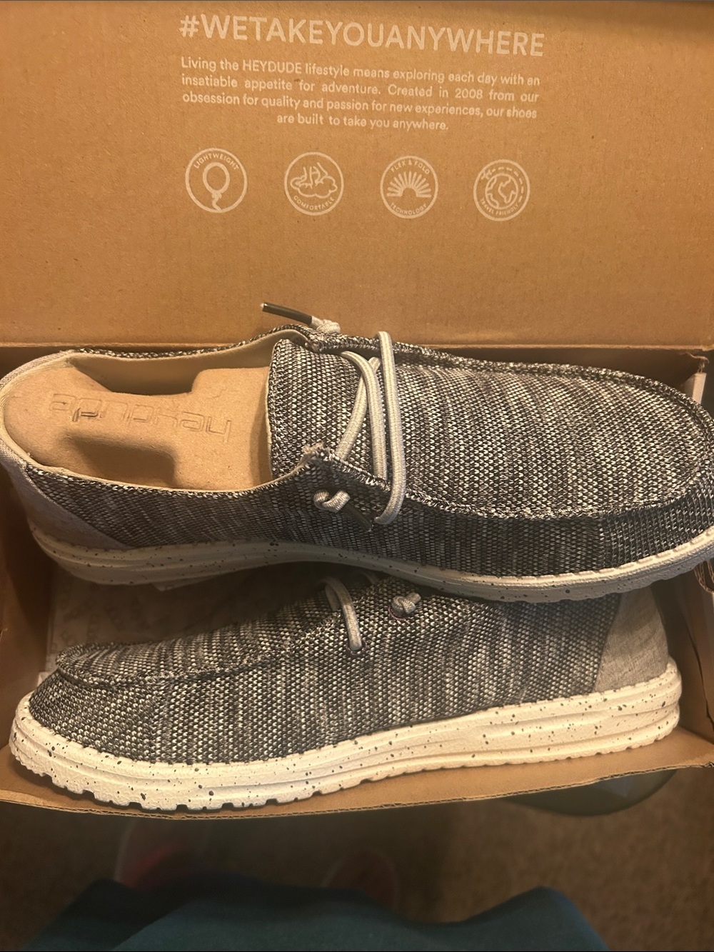 Hey Dude Lightweight Knit Slip-On Loafers in Charcoal and White